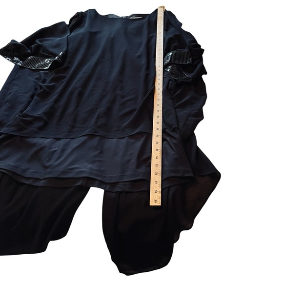 Melanie Lyne Navy Sheath Dress with sheer Overlay/ Sequined cuffs.Size 14 NWOT - Picture 8 of 16